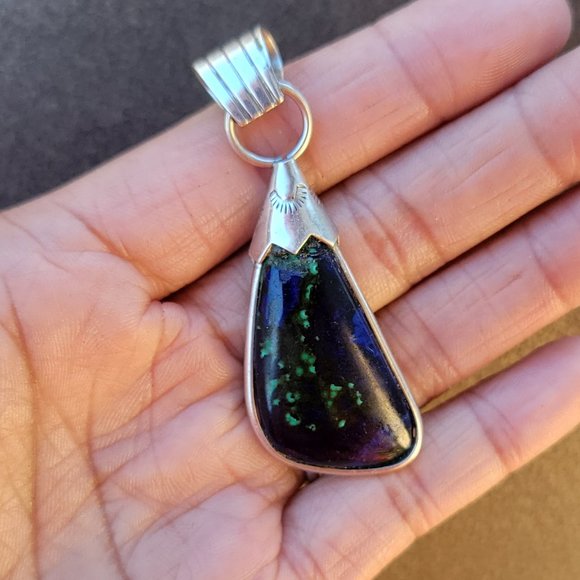 Amazing large azurmalachite Native American handmade 925 sterling silver pendant - Picture 15 of 16